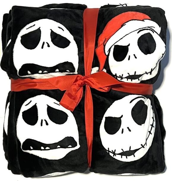 Disney Other - Jack Skellington Full Queen Fleece Bed Blanket 90” X 90” Christmas Santa Hat